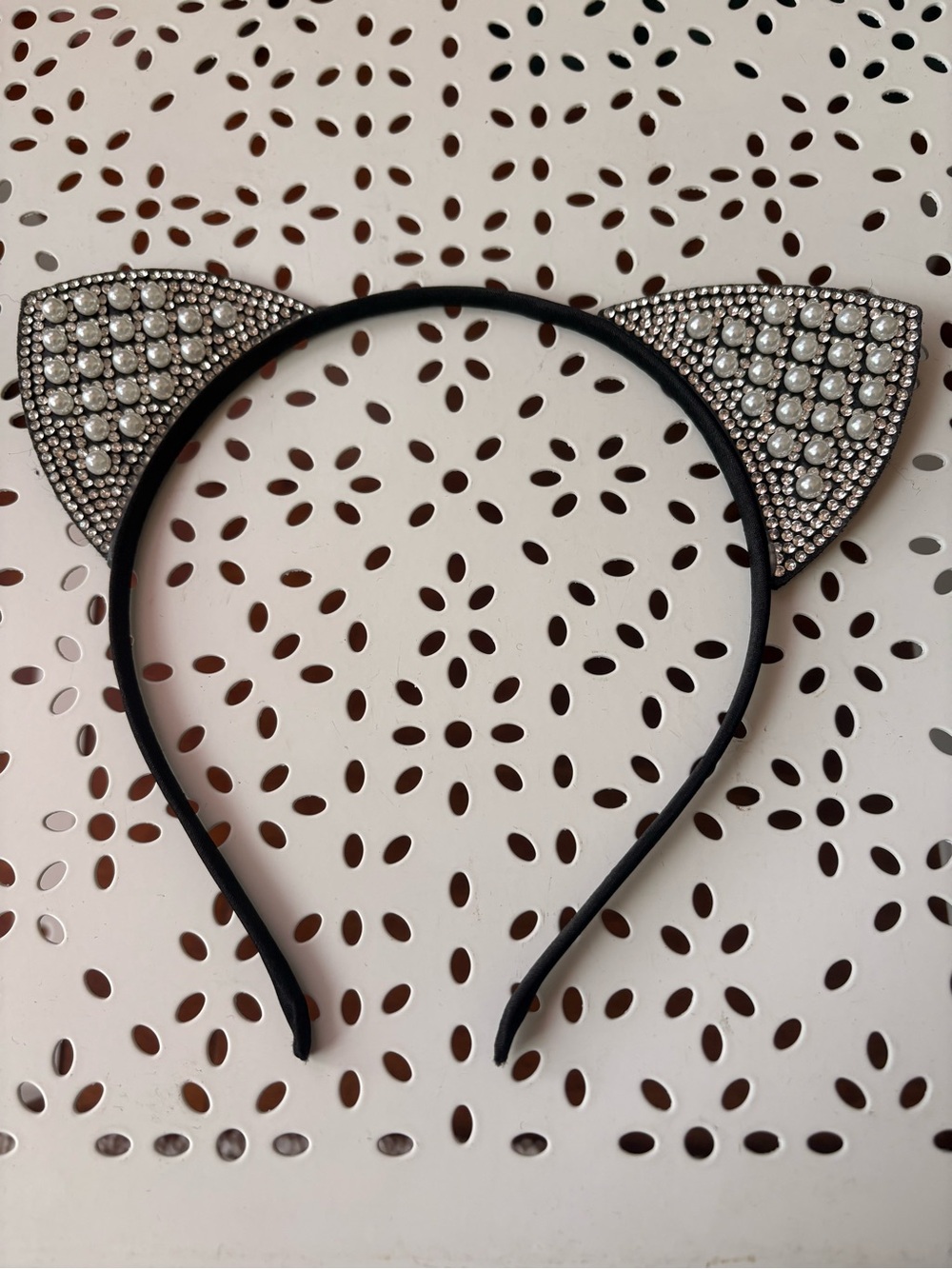 Rhinestone Cat Ear Headband - Black